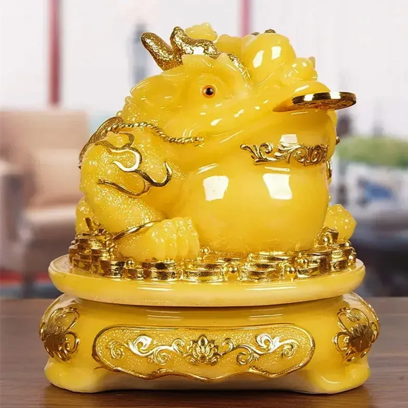 Feng Shui Jade Stone Gold/Green Fortune Golden animal Toad Ornament ,Three-legged Cicada Shop Office Living Room