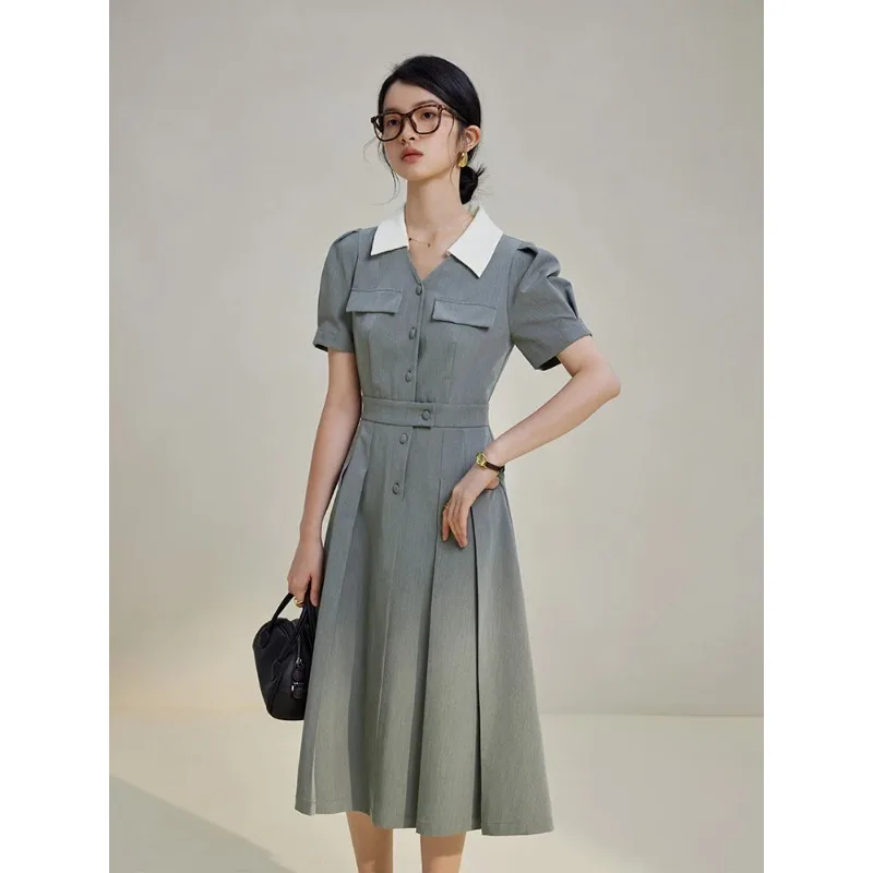 

High-end Sense Casual Suit Dress for Female Commuter Newly Summer Long and Short Temperament Pleated Skirt for Women