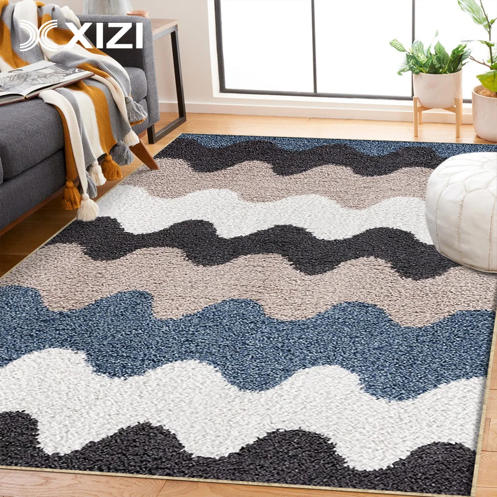 

Simple Striped Geometric Pattern Living Room Large Area Rug,Bedroom Carpet Kitchen Bathroom Anti-slip Floor Mat, Home Decoration