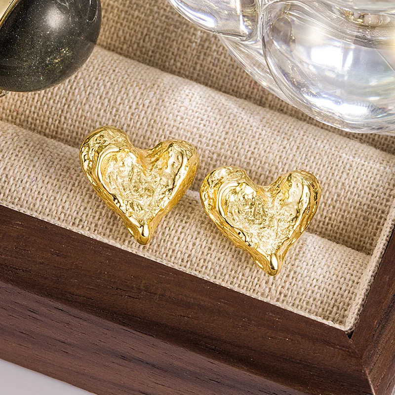 Unique Texture Lava Heart Earrings for Women Europe America Fashion 925 Silver Earring Irregular Exaggerated Jewelry KOFSAC