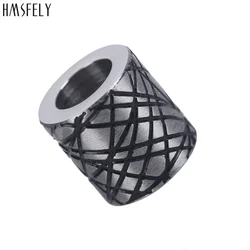 HMSFELY  Stainless Steel stripe pattern Beads Accessories For DIY Beaded Bracelet Making Findings 6mm 8mm Cylinder Bead
