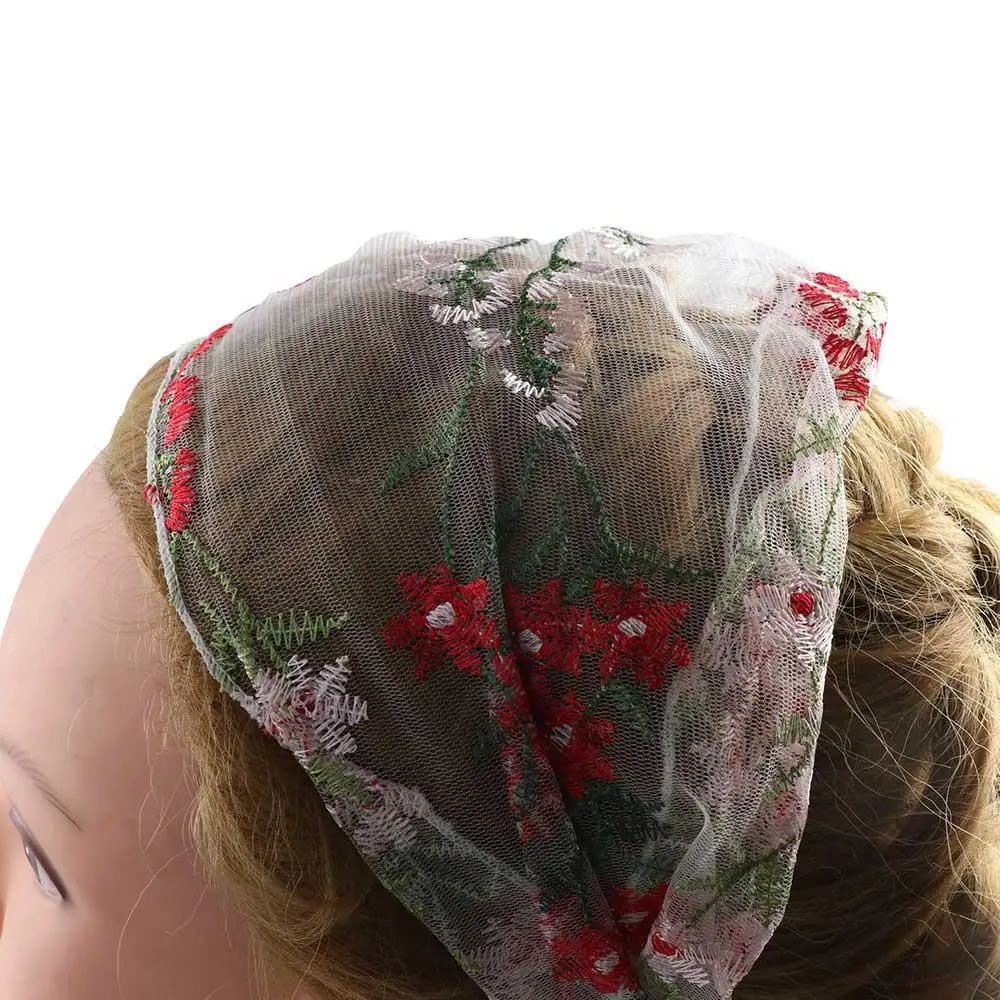 Wide-Brimmed Retro Lace Floral Embroidery Face Wash Headdress Hair Band Hair Accessories Turban Headband