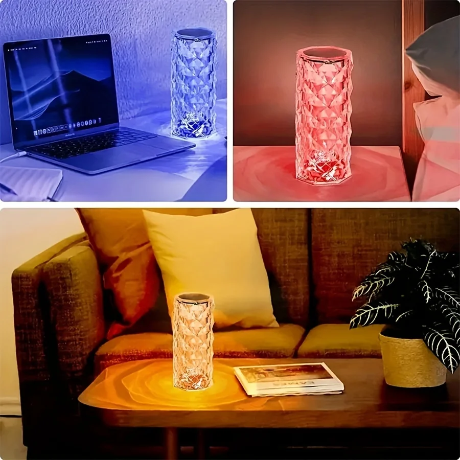 LED Night Light Crystal Touch Rose Table Lamp Rechargeable 16 Colour Romantic Table Lamp Bedroom Bedside Living Room Decoration