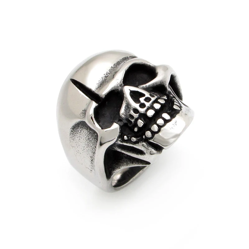 Vintage Punk 316L Stainless Steel Broken Skull Ghost Head Ring For Men Ancient Silver Color Rock Fashion Jewelry R721