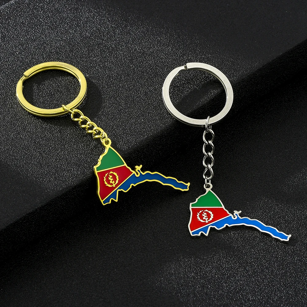 African State of Eritrea Map Flag Key Chain Stainless Steel Men Women Maps Keyring Jewelry Gift