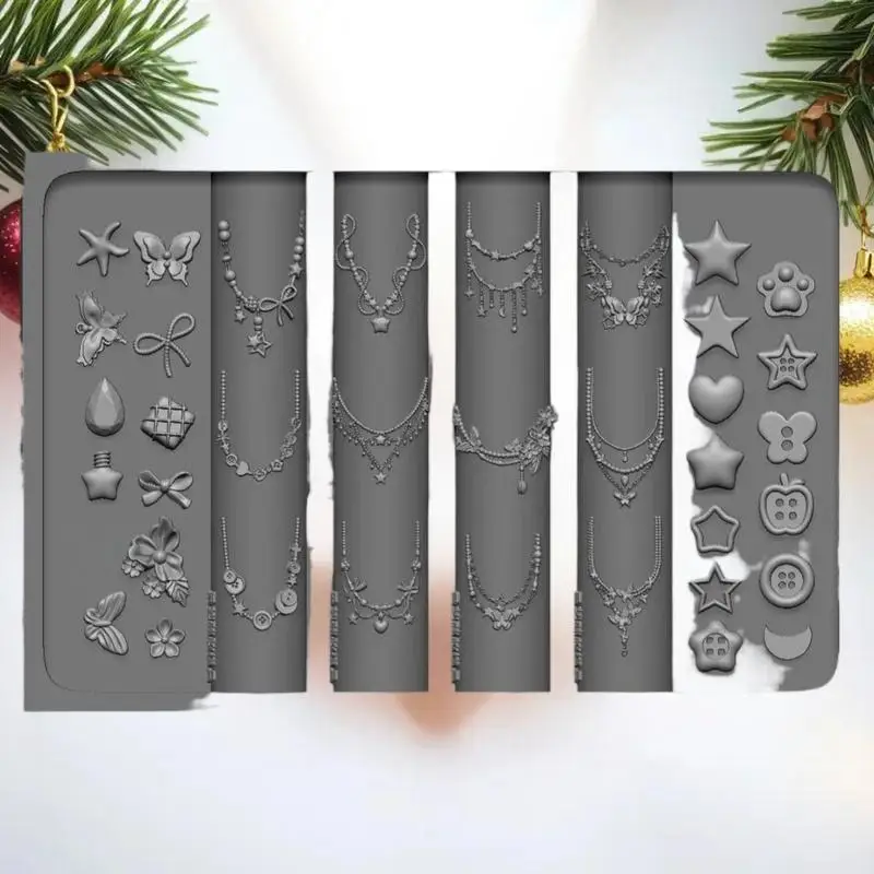 تصميمات سلسلة على شكل فيونكة وزهرة ونجوم - قالب أظافر سيليكون ثلاثي الأبعاد على شكل عظمة التنين لتزيين فن الأظافر بنفسك #6