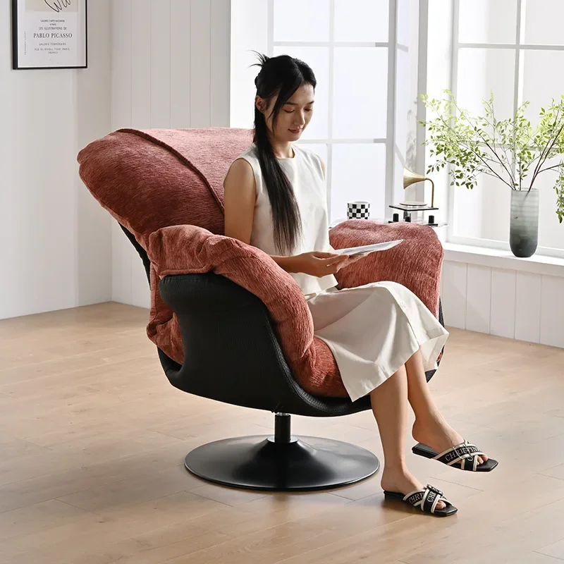Italian light luxury modern single rotating chair, office study designer medium and ancient eggshell lazy sofa