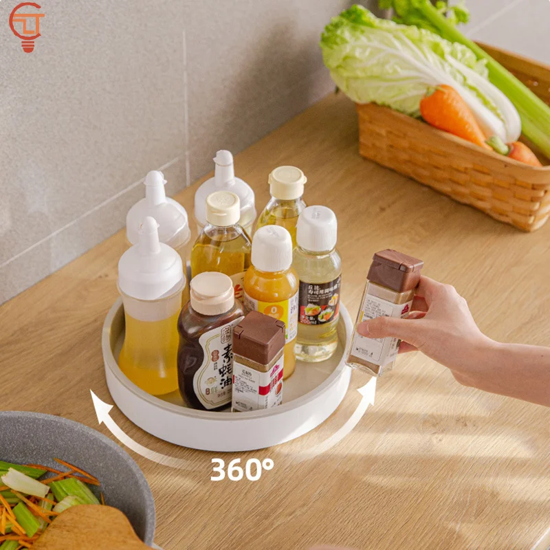 25cm 360 Rotating Circular Turntable Seasoning Storage Rack Pantry Cabinet Turntable For Cosmetics Organizer Kitchen Accessories