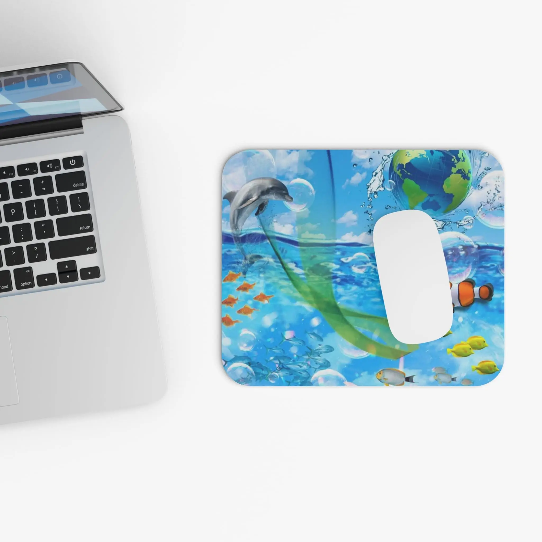 Frutiger Aero Tropical Aqua Fish Print Square Mouse Pads Lock Edge Gaming Mousepad Mouse Mat Keyboard Mats 22x18cm