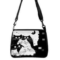 Cartoon Lovely Black And White Cat Handbag Adjustable Shoulder Bags Woman Strap Length Underarm Bag Portable Messenger Bags