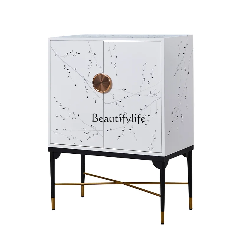 

New Chinese light luxury simple painted white household entrance cabinet high foot decorative storage side cabinetL