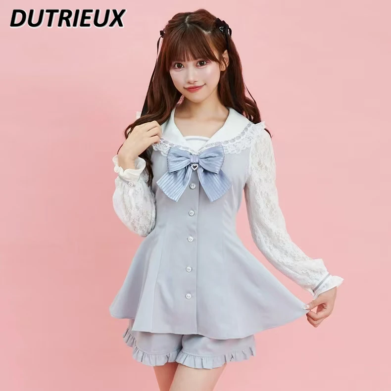 Lolita Japanese Style Navy Collar Sailor Dress and Shorts Outfits Sweet Cute SC Rojita Suit Spring Autumn Women's Two Piece Sets