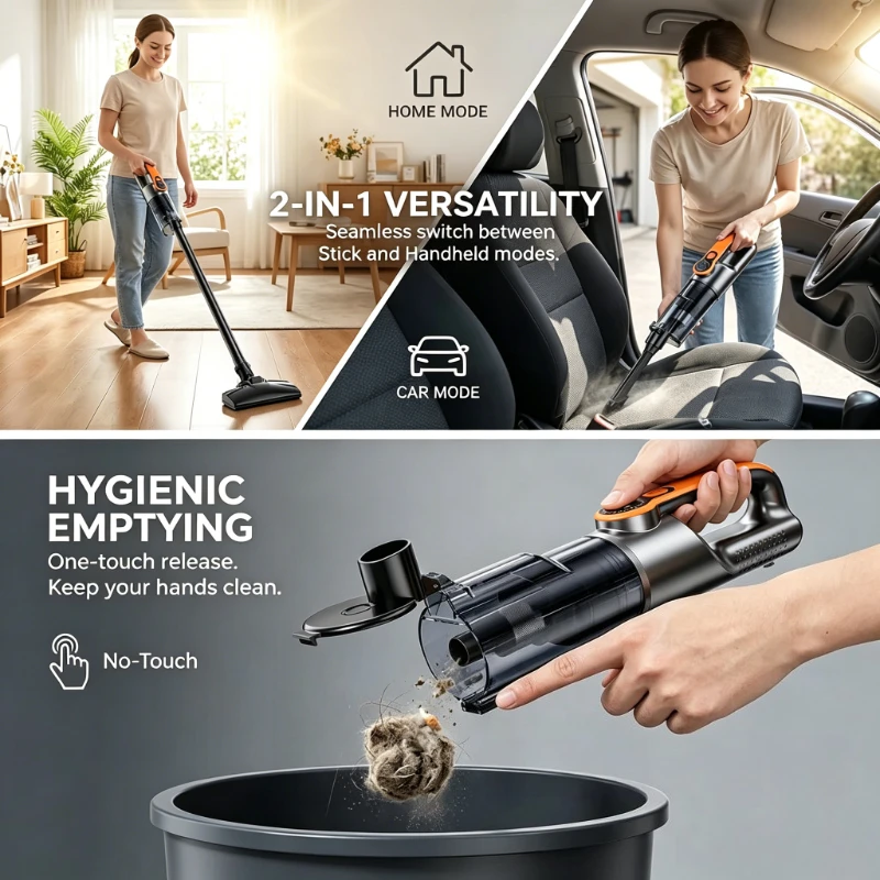 Rechargeable Wireless Handheld Car Vacuum Cleaner with LED Light, Mini Cordless Portable Vacuum for Car Home Dual Use