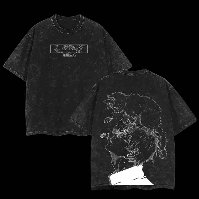 2026 Jujutsu Kaisen Gojo Satoru und Katzen-Motiv T-Shirt für Herren und Damen, gewaschenes T-Shirt, hochwertiges Vintage-Baumwoll-T-Shirt