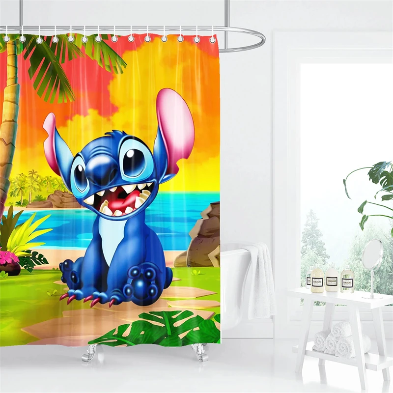 Stitch Shower Curtain Cute Cartoon Anime Waterproof Anti-corrosion Bathroom Accessories Restroom Decoration Home Decor Curtain