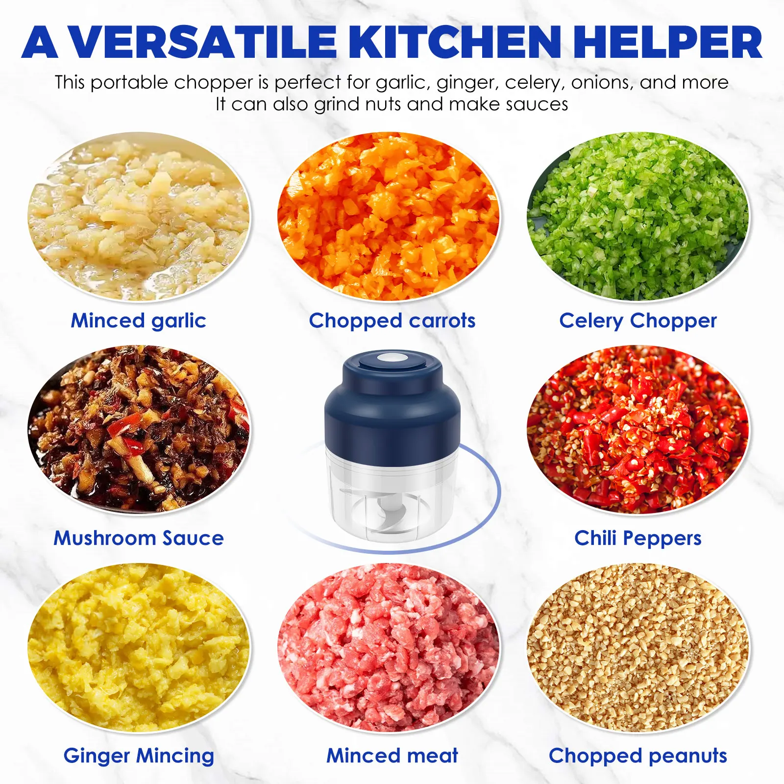 Electric Garlic Chopper Portable Veggie Chopper Garlic Grinder Masher Cordless Food Processor for for Ginger, Chili, Fruit, Meat view 6