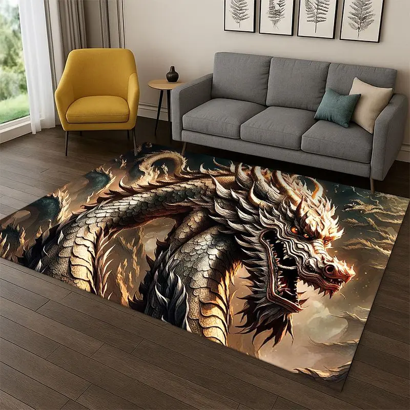 Chinese Dreamy Dragon Loong Cartoon Carpet Rug for Bedroom Living Room Sofa Playroom Doormat Home Decor,Kid Area Rug Non-slip