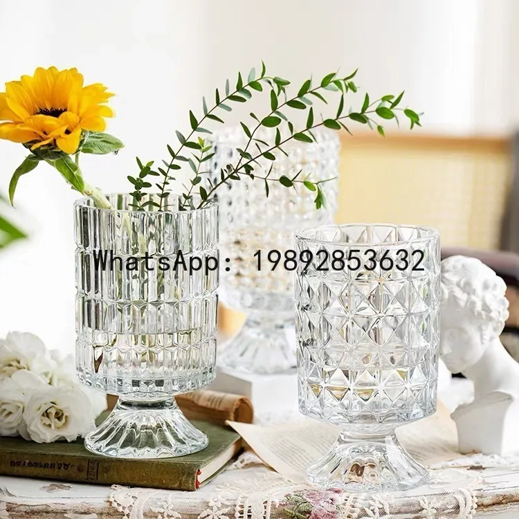 HYS French glass transparent vase relief tall crystal simulated flower arrangement lily hydroponic decoration