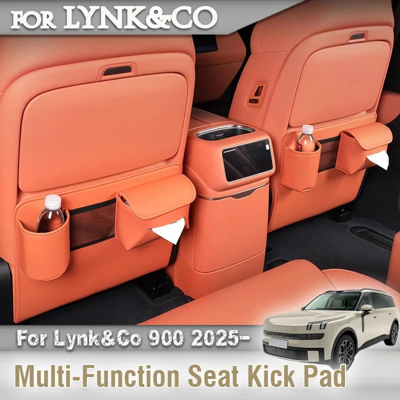 

For Lynk&Co 900 2025 2026 Multi Function Car Seat Back Organizer Kick Protection Mat with Storage Pockets Cup Holde Anti Scratch