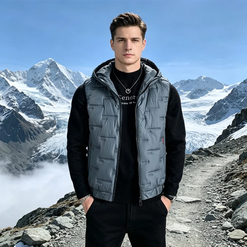 M-8XL Men's Fall Winter Casual Trendy Sleeveless Stand Collar Warm Zipper Placket Vest Coat Down Vest Outwear Men's Vest