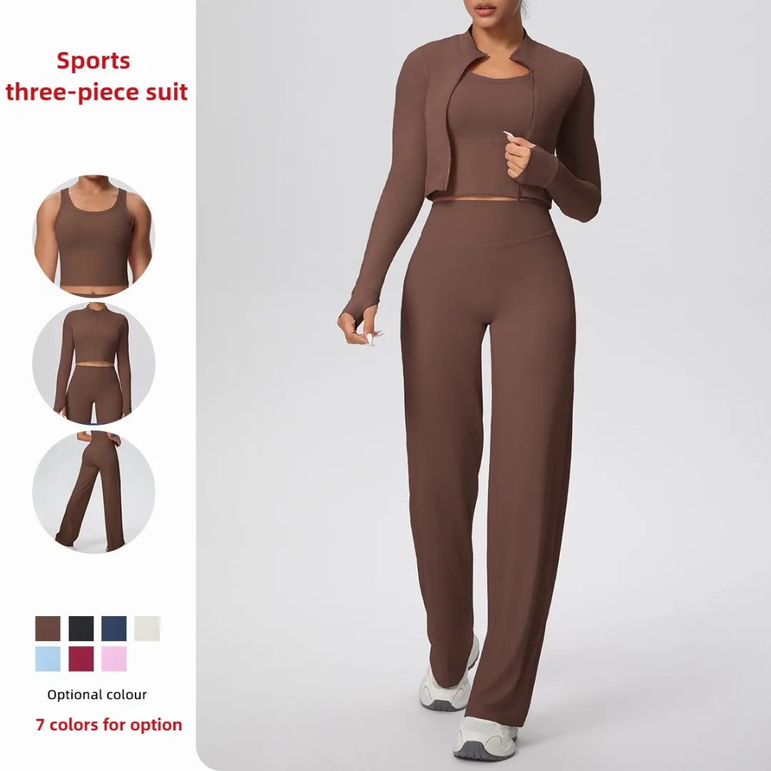

Women's Yoga Set High-Waist Pants Long Sleeves Zipper Jacket Vest Three-piece Set Sports Running Workout Clothes Gym Yoga Suit