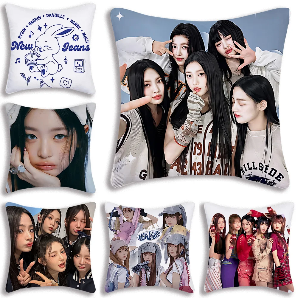 K-Kpop New J-Jeans Hot Pillow Covers Cartoon Sofa Decorative Home Double-sided Printing Short Plush Cute Cushion Cover