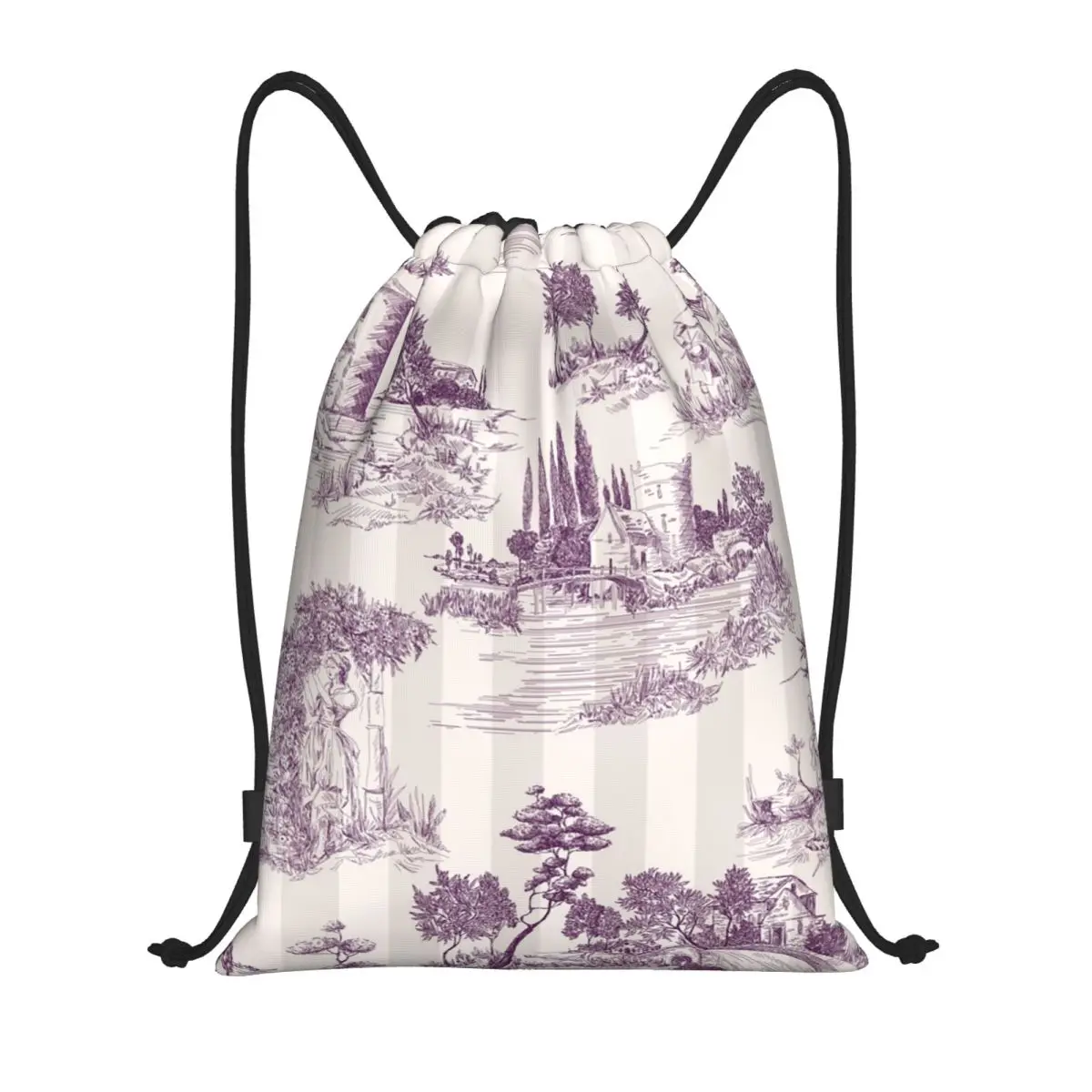 

Пользовательские Toile De Jouy, мягкие сливовые полосатые винтажные сумки с принтом на шнурке для мужчин и женщин, легкий спортивный рюкзак для хранения в тренажерном зале