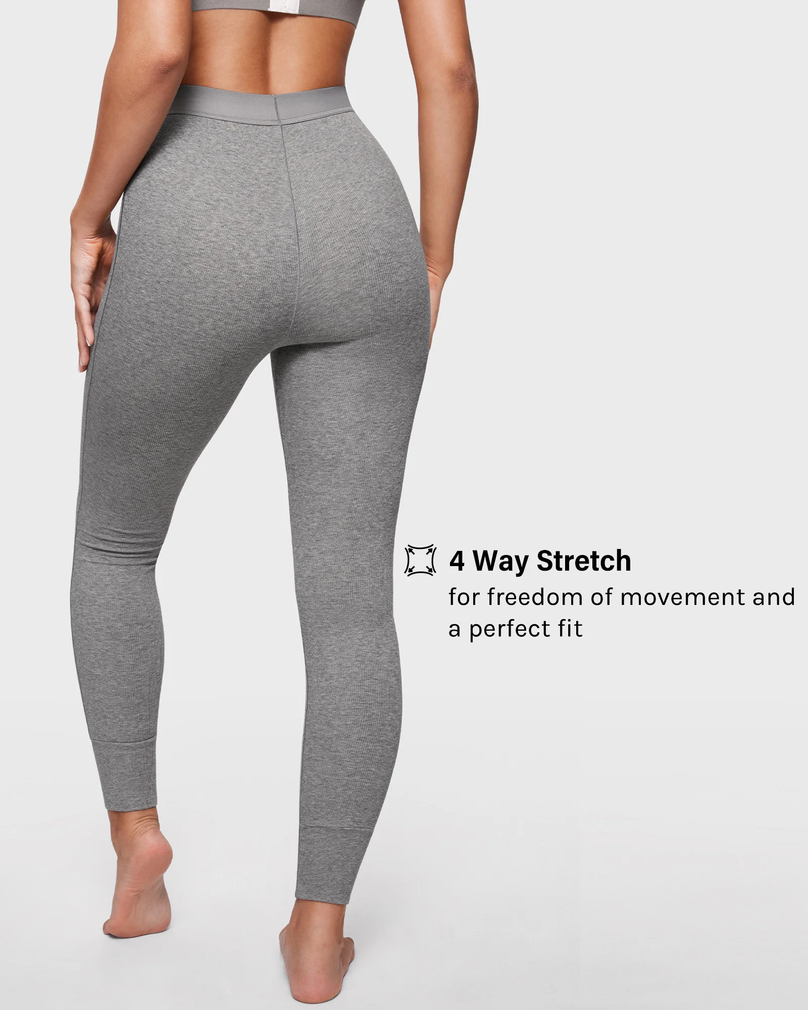 Damen-Leggings aus Baumwolle, weiche, hoch taillierte Yoga-Hose, Workout, gerippt, Stretch, knöchellang