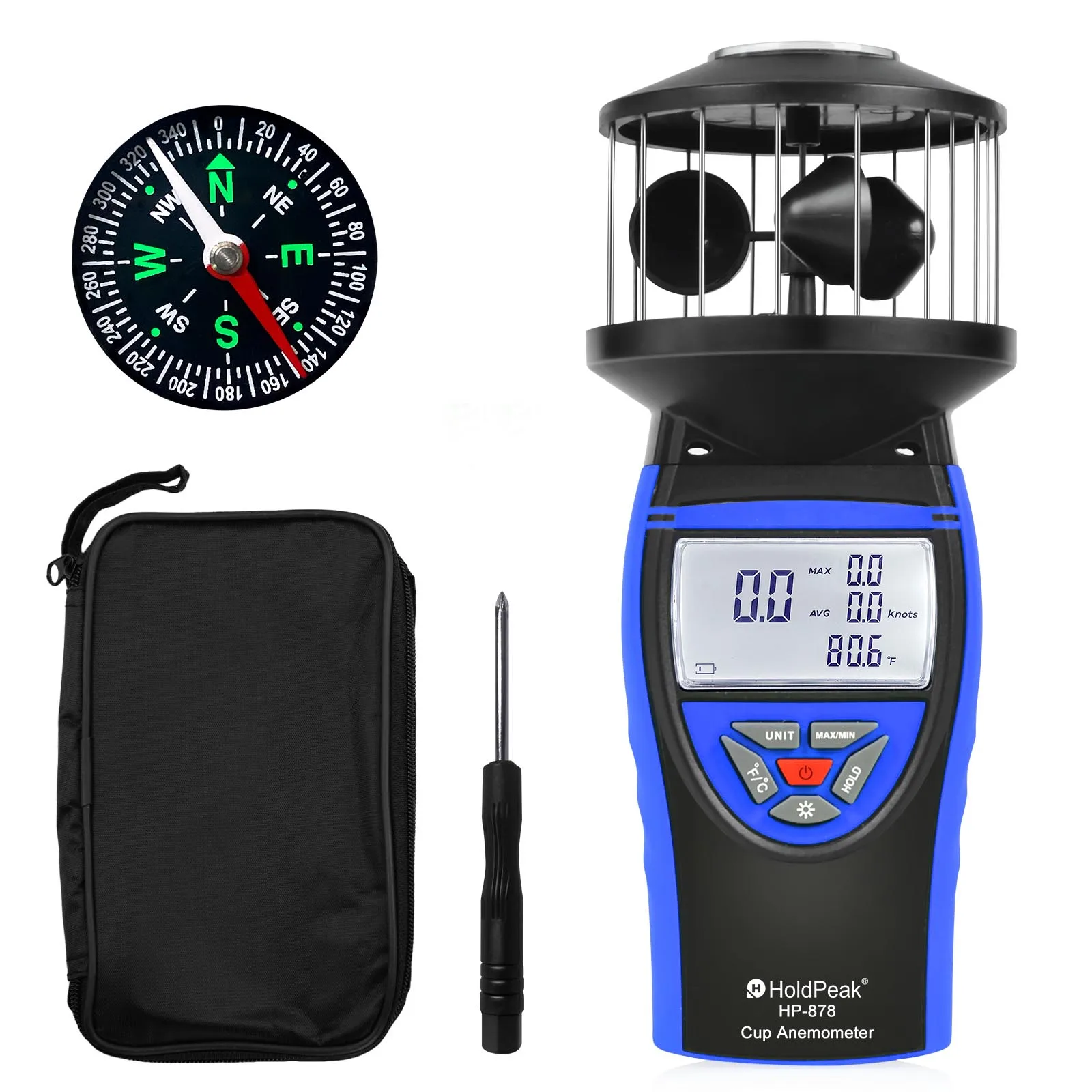 

Professional Digital Cup Anemometer Handheld Wind Speed Meter 4 Units M/S KM/H KTS LCD Backlight Wind Gauge Max Min Data Hold
