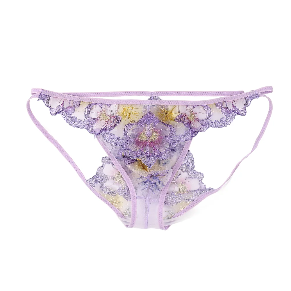 Men Mesh Floral Embroidered Lace G-String Underwear Breathable Low-waist Thongs Ultra-thin Transparent Breathable Sexy Underpant