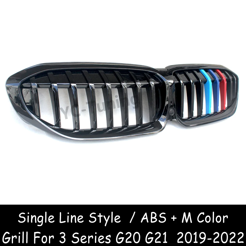 G20 ABS Single Line Gloss M Color Front Bumper Grille For BMW 3 Series G20 G21 Pre-Lci 318i 320i 330i M340i M340d 330d 2019-2022