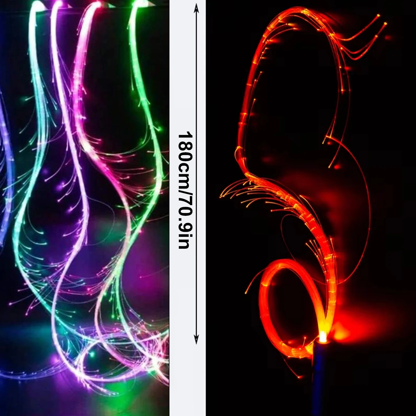 قطعتان من سوط ألياف LED متعدد الأوضاع - تأثير إضاءة فائق السطوع، تأثير تغيير لون ديناميكي، دعائم إضاءة بلاستيكية خفيفة الوزن، مناسبة لحفلات الهذيان والرقص الشرقي وحفلات الهالوين وأعياد الميلاد، وإكسسوارات أعياد الميلاد والهواء المحمولة والديكورات المحمولة والمناسبات