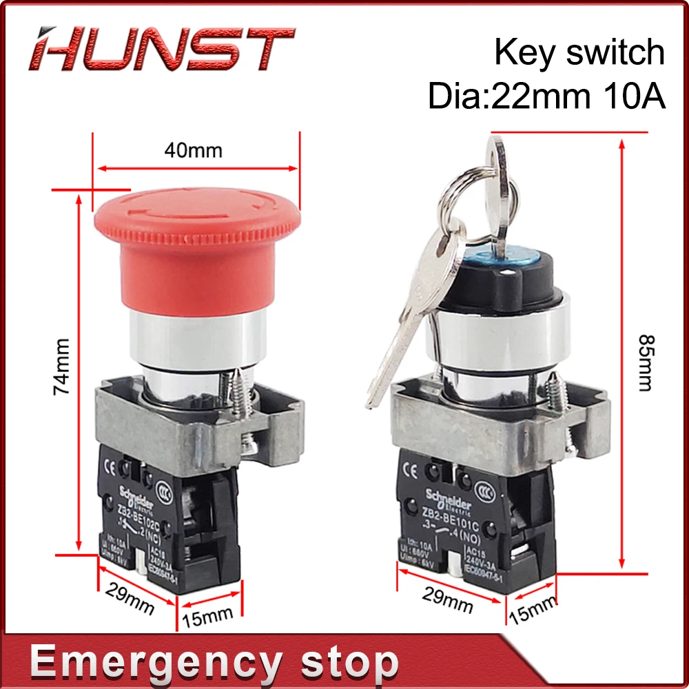 Imagem -02 - Hunst Botão de Parada de Emergência Interruptor Chave nc Co2 Gravura a Laser Máquina de Corte Não Ac15 10a