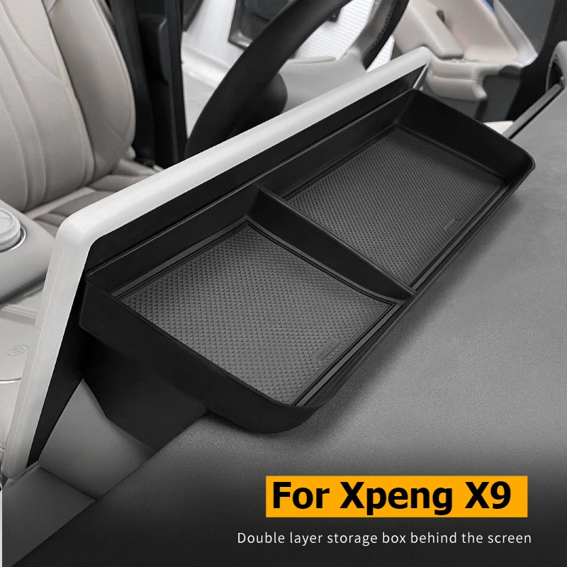 

For Xpeng X9 2024 2025 Car Center Console Storage Box Double-layer Storage Box Rear Navigation Behind Screen Organizer Interior