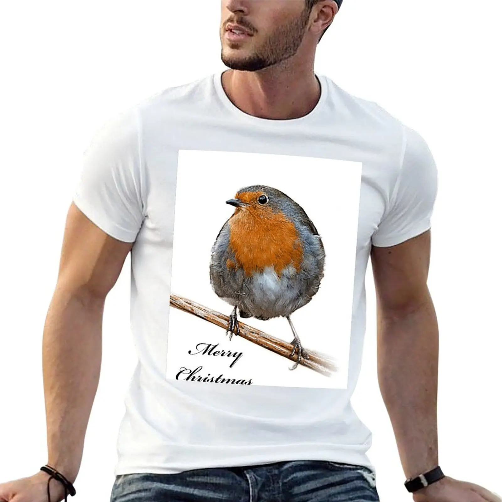 Christmas Robin red breast wildlife bird T-Shirt blue archive Clothing t shirts for men graphic
