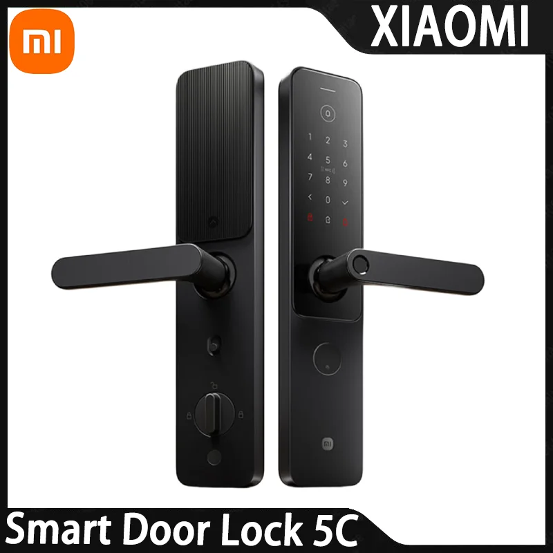 Xiaomi Smart Door Lock 5C Fingerprint Keyless Entry C-Grade Lock Cylinder Emergency Unlock Smart Home Lock for Apartment & Home