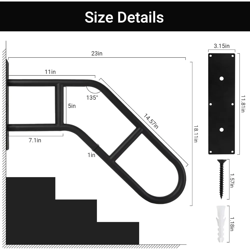 درابزين الدرج الخارجي لكبار السن، درابزين على شكل حرف U مثبت على الحائط للخطوات والشرفات والطوابق والكراجات والحدائق، عبوتان من Grab B #4