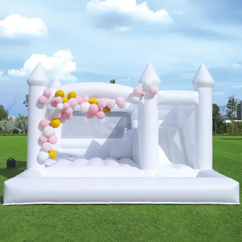 Commercial White Bounce House with Slide Ball Pit for Adults Big Kids PVC Bouncy castle with Blower for Birthday Party Wedding