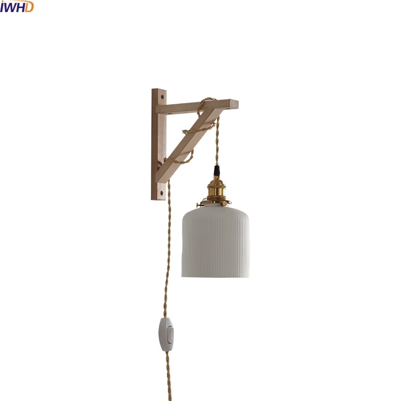 

IWHD Bedside Interior LED Wall Lamp E27 Eu Plug In For Living Room Home Wall Art Decor Modern Nordic Stair Light Lampara Pared