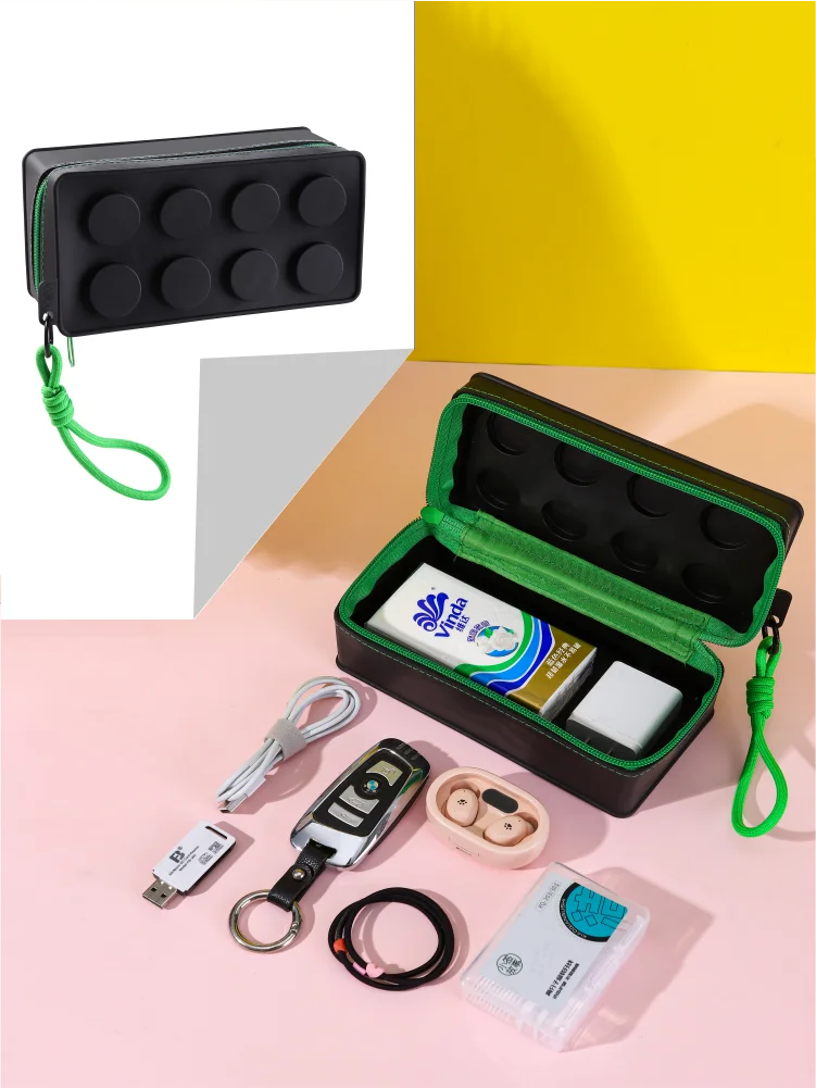 Kreative Bausteinförmige Handtasche Stift Aufbewahrungstasche mit Seil Tragbarer Schreibwaren-Organizer Federmäppchen Kleinigkeiten Organizer – Detail 3
