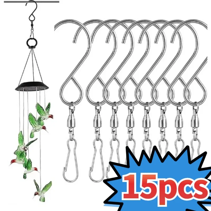 

1/15Pcs Swivel Hooks Metal S Hook Clips Stainless Steel Hooks for Hanging Wind Spinners Wind Chimes Crystal Twisters Kitchen