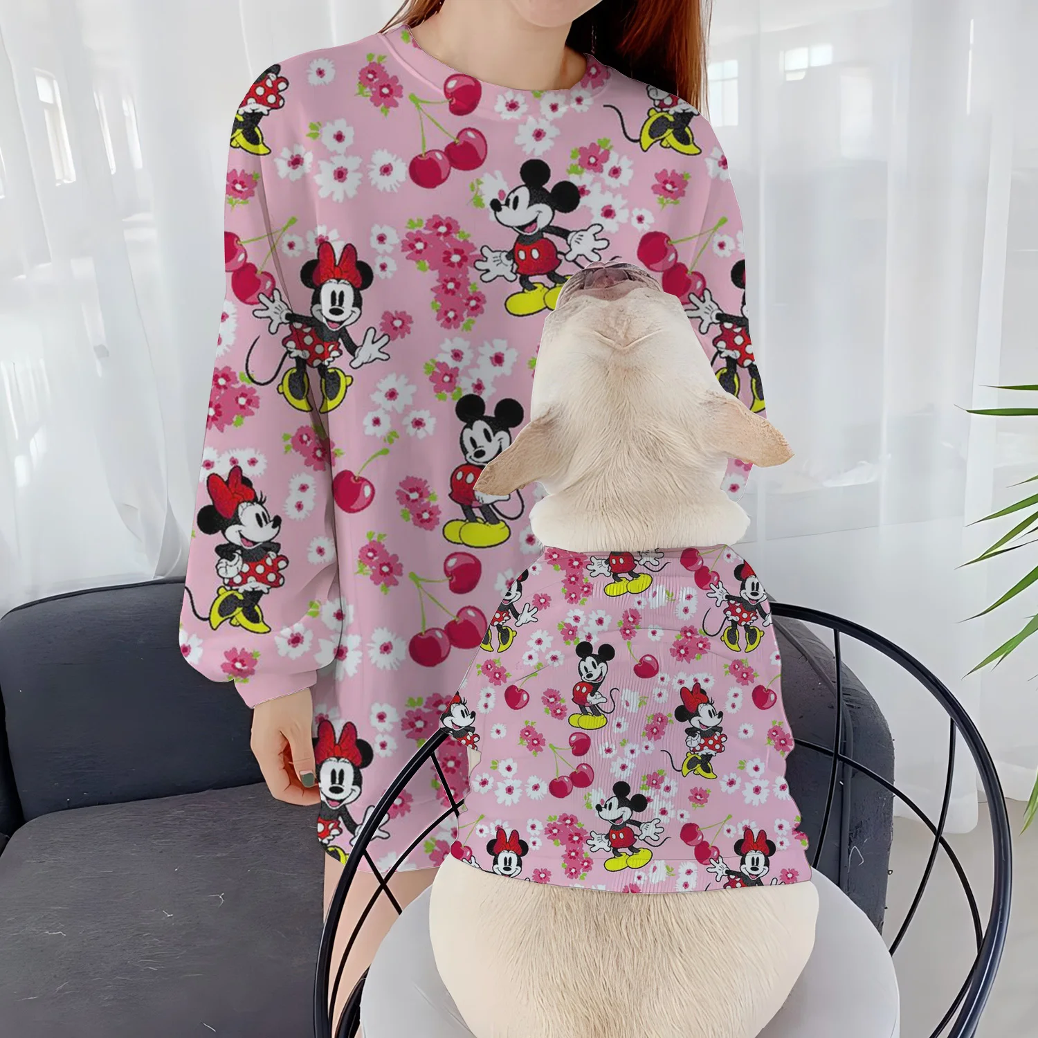 Casual Sweatshirts Women's Clothing Autumn Winter Puppy Clothes Parent-Child Long Sleeve Minnie Mouse Round Neck Pet Dog Disney