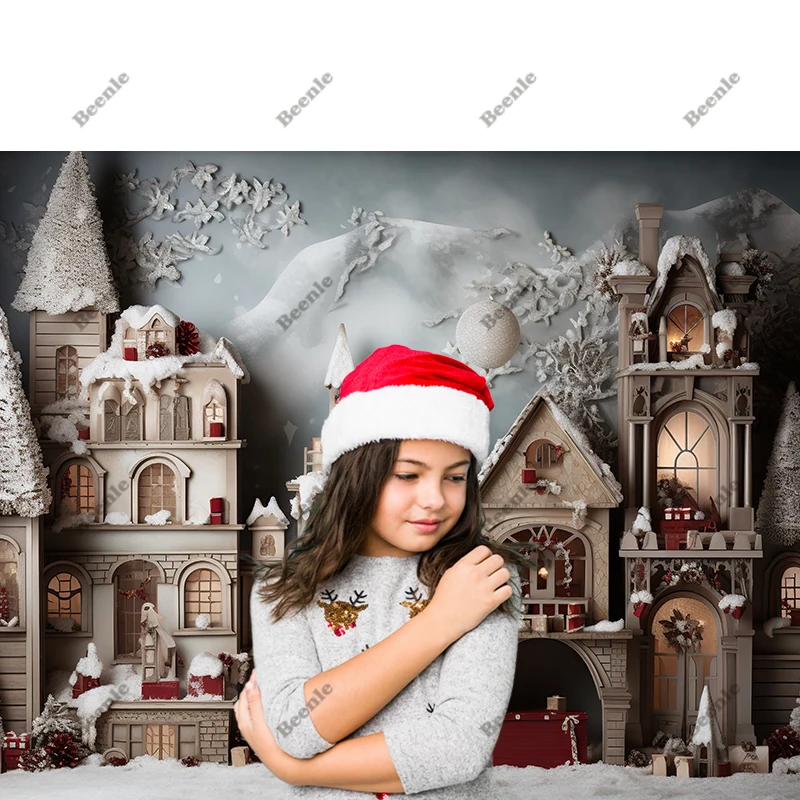 Beenle Christmas Photography Background Winter Snow Fireplace Xmas Tree Gifts Kids Family Portrait Decor Backdrop Photo Studio