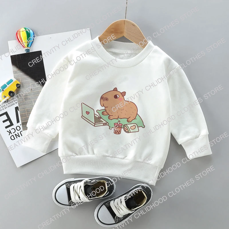 Capybara Kid Sweatshirts Pullover Children Clothing Cartoons Anime Casual Clothes Kids Girl Boy Kawaii Fashion Tops Sweatshirt