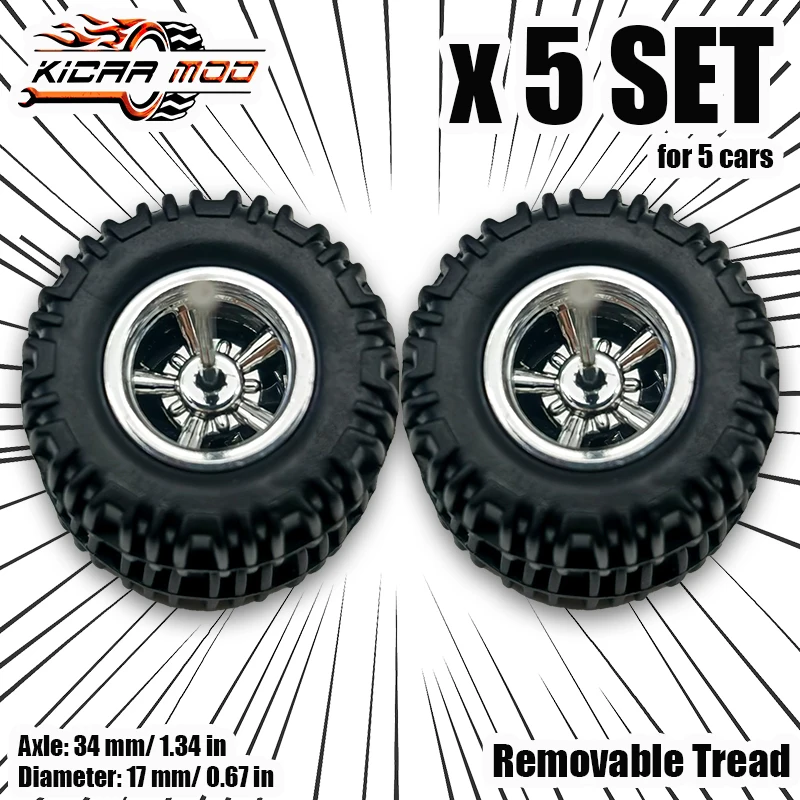 1/64 All terrain Wheels with Detachable Rubber Tires Model L for Model Cars Refiting Parts for Hotwheels (5 Sets)