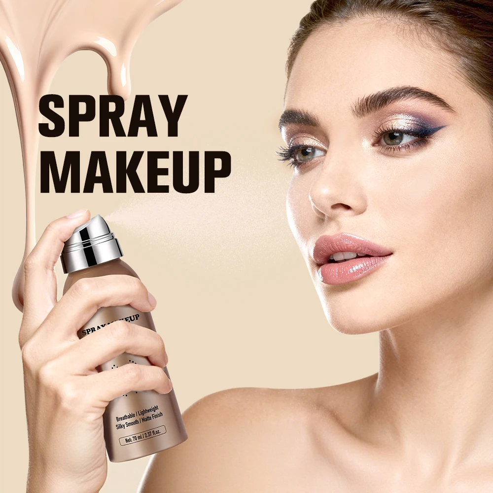 Liquid Foundation Spray With Puff Magic Airbrush Makeup Long Lasting Portable Waterproof Matte Finish Coverage Face Base Makeup