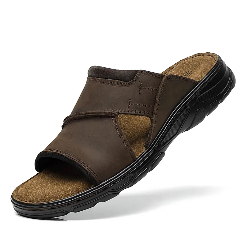 

Мужские спортивные сандалии первого слоя из воловьей кожи, уличные нескользящие сандалии с открытым носком, повседневная мужская обувь, модная пляжная обувь для улицы, Li