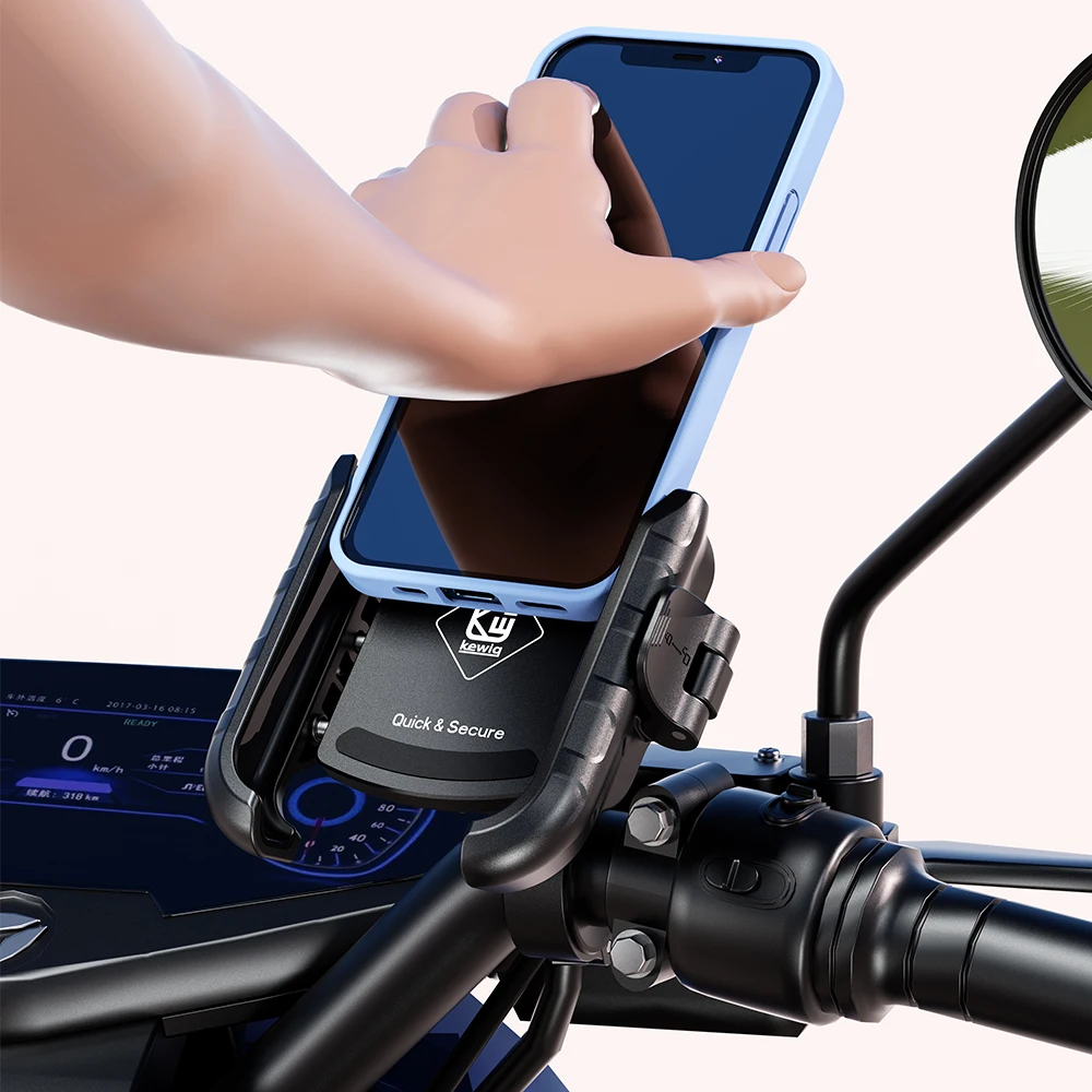 Motorcycle Phone Holder One-Touch Auto Quick Lock Bike Phone Mount ATV Bicycle Scooter Phone Holder with Aluminum Handlebar Base