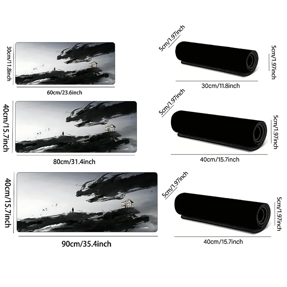 Black Chinese Dragon Mouse Pad Ink Painting Design Desk Pad Offices Accessories Rubber Non-Slip Rubber Stitched Edge Deskpad