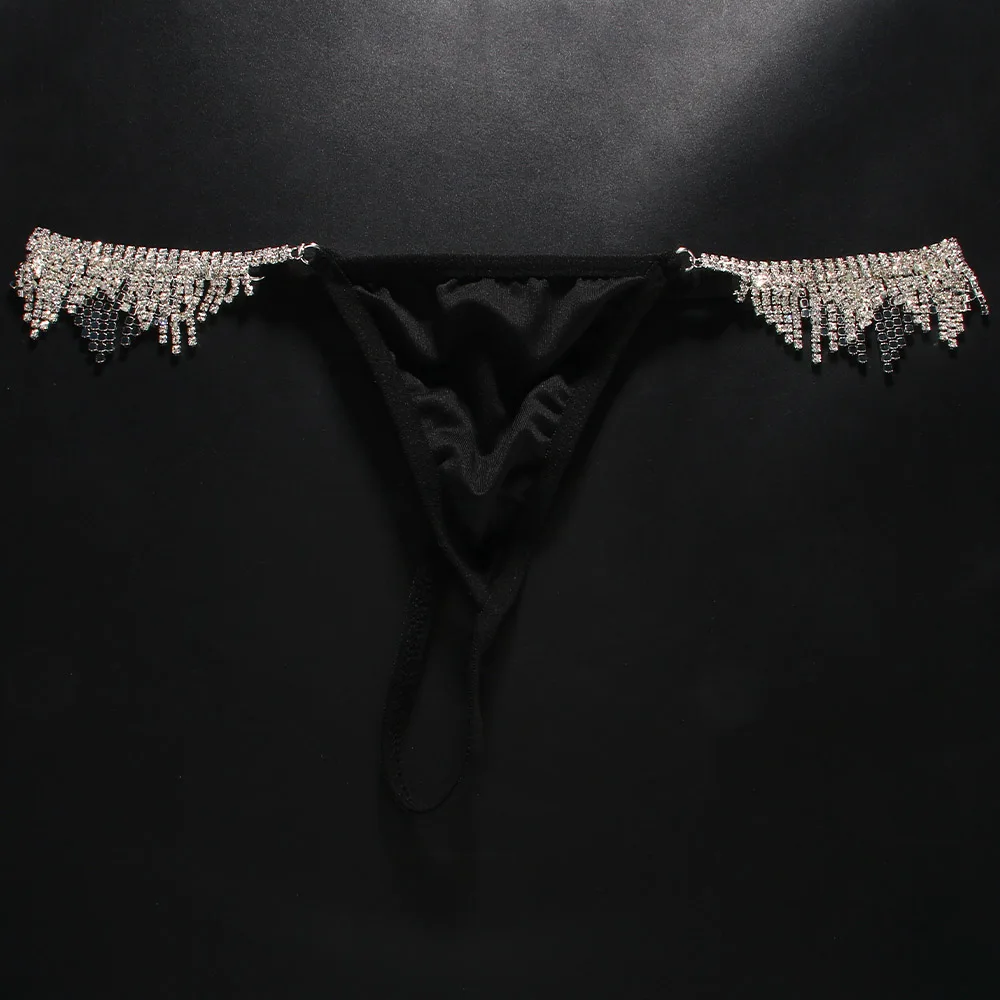 Stonefans Beach Triangle Tassel Thong Chain Women Waist Accessories Rave Design Sexy Rhinestone Panties Jewelry G String Bikini